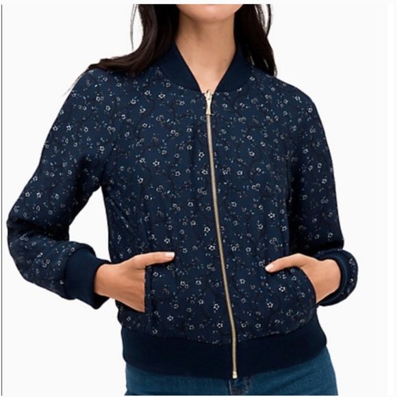 kate spade Out West Wild Roses Reversible Bomber Jacket blue floral size xl - Picture 1 of 13